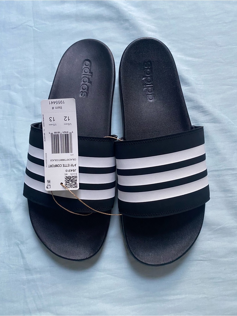 adidas Black and White Slide Sandals - Three Stripe Band